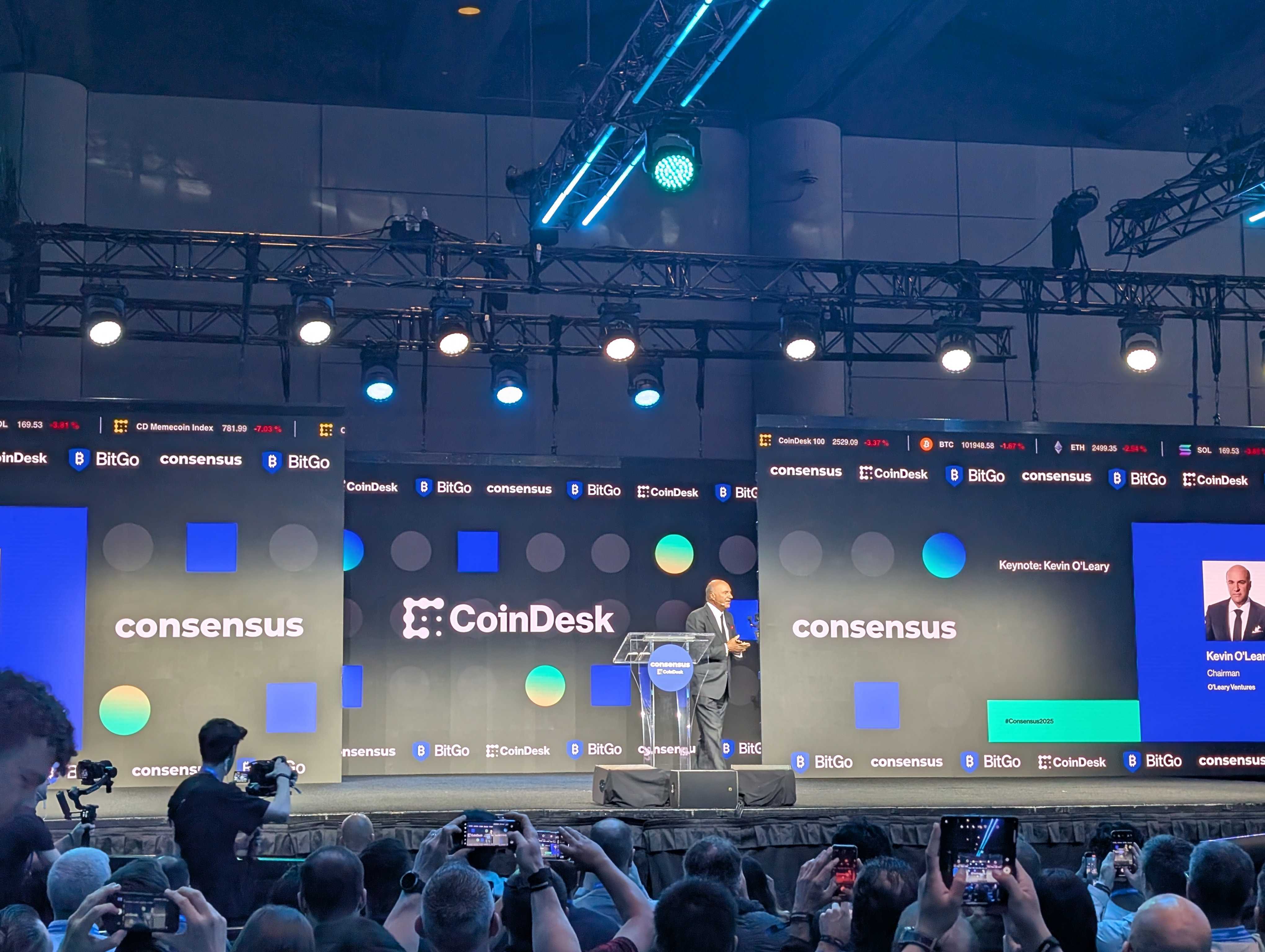 Kevin O’Leary speaking at Consensus. Source: Cointelegraph