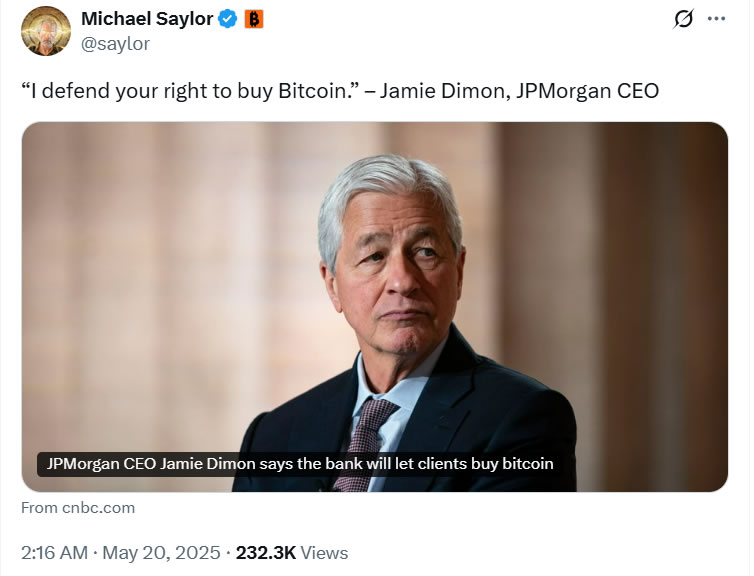 Michael Saylor comments on Dimon’s announcement. Source: Michael Saylor