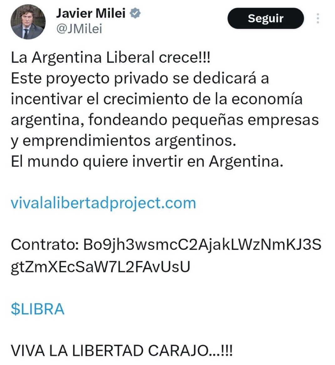 Ảnh chụp màn hình tweet của Milei quảng cáo LIBRA.