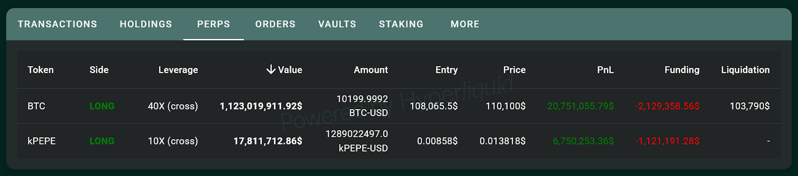 Perp futures positions of wallet address “0x507.” Source: Hypurrscan