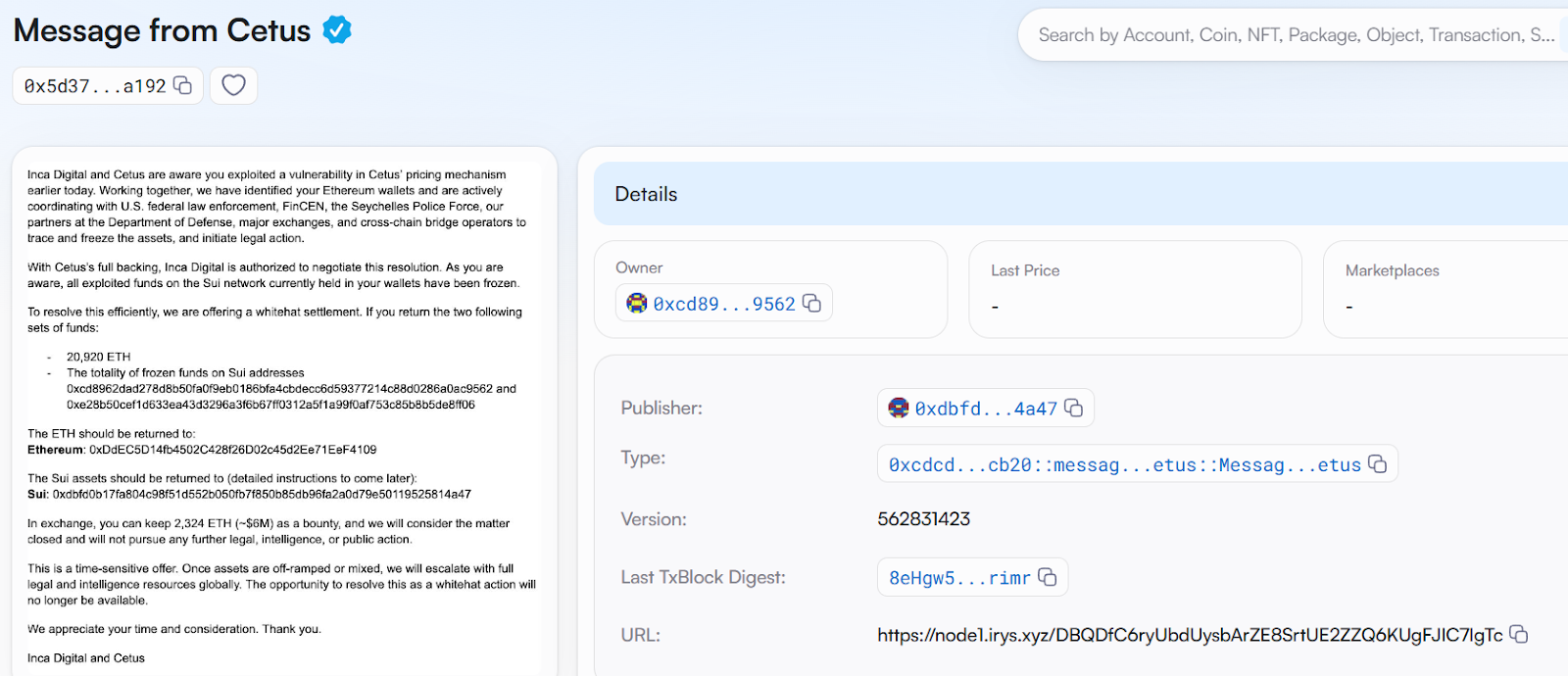 Bounty offer to the hacker. Source: Suivision