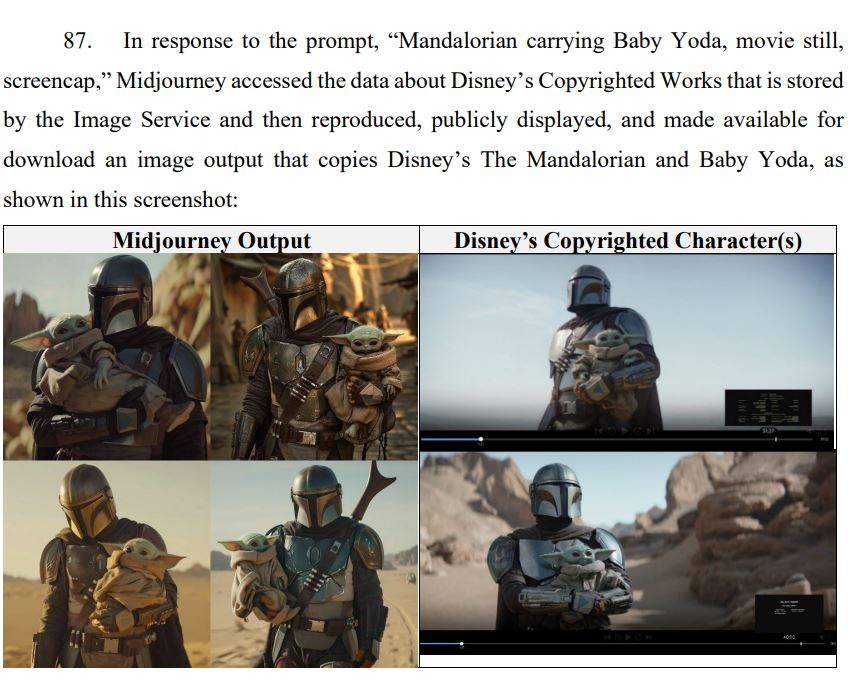 Disney cáo buộc Midjourney vi phạm bản quyền các nhân vật của mình, bao gồm cả các nhân vật từ Star Wars. Nguồn: CourtListener