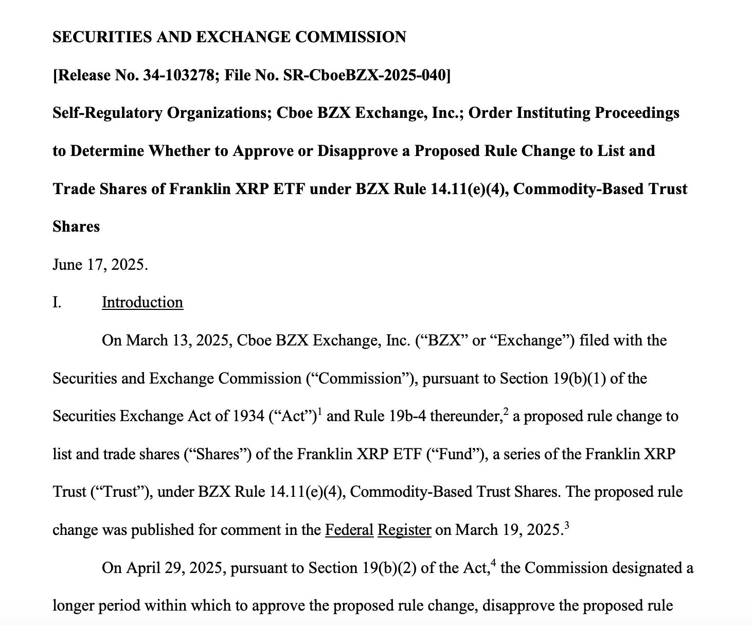 Tuesday notice on Franklin XRP ETF. Source: SEC
