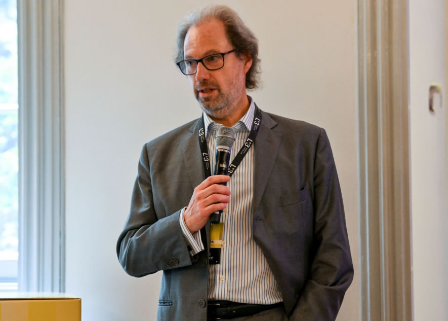 Philippe Meyer presenting at a blockchain conference in Lugano, Switzerland, in March. Source: BBVA Switzerland