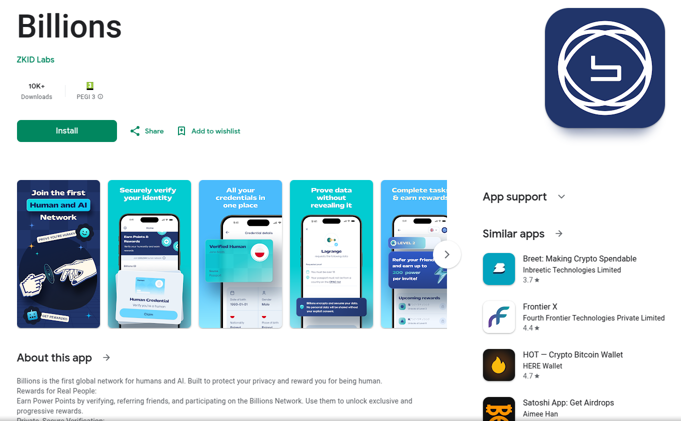 Billions app on the Google Play Store. Source: Play Store