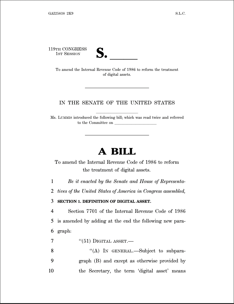 Senator Lummis’ crypto tax draft bill. Source: Senator Lummis