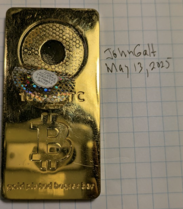 100 BTC Casascius bar. Source: BitcoinTalk